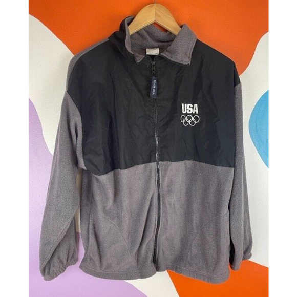 USA Olympic Committee Mens Large Olympics Wind Breaker Fleece Embroidered Zip - Picture 1 of 6